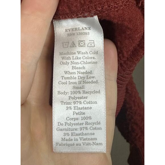 Everlane ReNew Rust Dark Red Long Sleeve Sherpa Pullover Sweatshirt Size Small - Picture 3 of 6